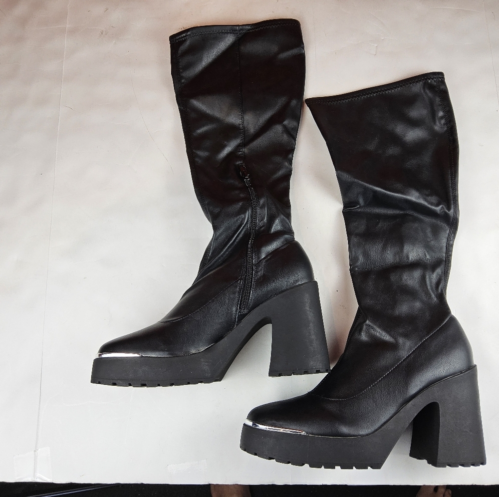 Wild Pair Women Knee High Platform Block Heel Boot Black Size 10M (lot 1…